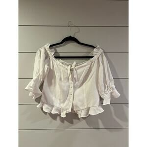 GUC Cult Gaia cotton/silk white cropped blouse with ruffles